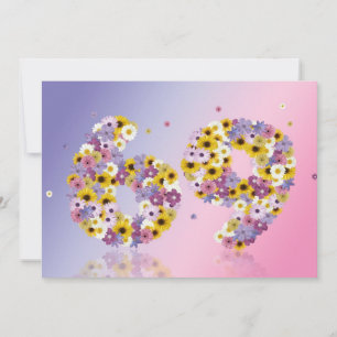 Invitación 69.ª fiesta de cumpleaños, con letras con flores