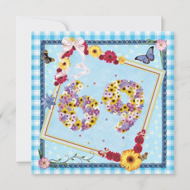 Invitación 69.ª fiesta de cumpleaños Flores de invitación, ma (Anverso)