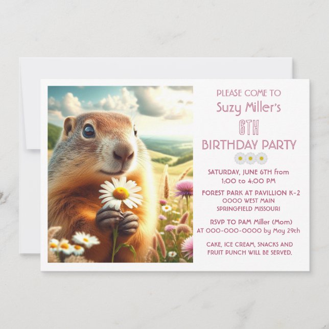 Invitación 6.ª Chica de cumpleaños Animal y Daisy (Anverso)