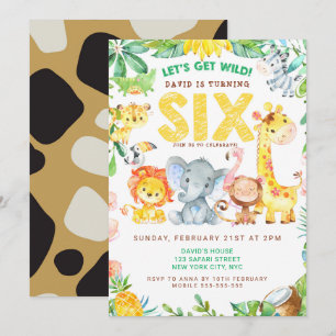 Invitación 6.ª fiesta de cumpleaños Animales Zoo Jungle Safar