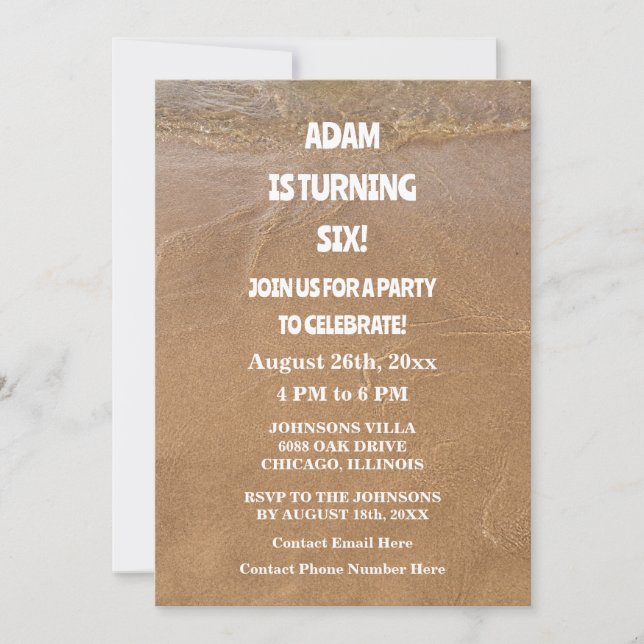 Invitación 6.ª Fiesta de Cumpleaños Ocean Sandy Beach Custom  (Anverso)
