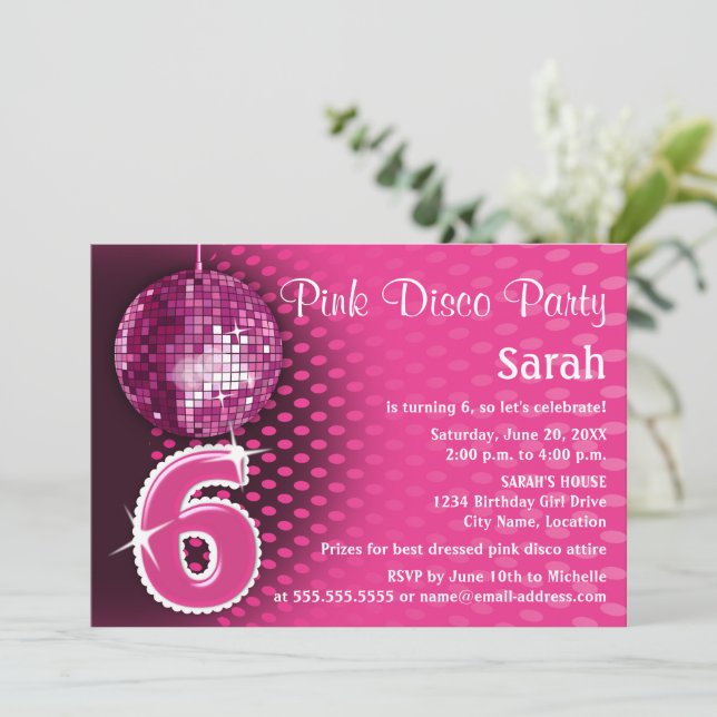 Invitación 6.ª Fiesta disco de cumpleaños (Anverso de pie)