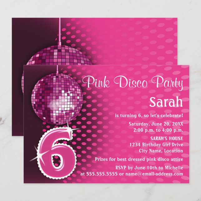 Invitación 6.ª Fiesta disco de cumpleaños (Anverso / Reverso)