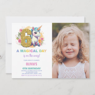 Invitación 6.ª foto de unicornio de cumpleaños