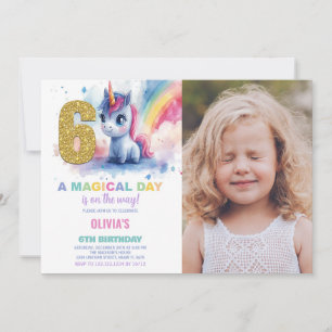 Invitación 6.ª foto de unicornio de cumpleaños