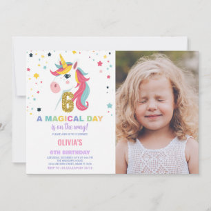Invitación 6.ª foto de unicornio de cumpleaños