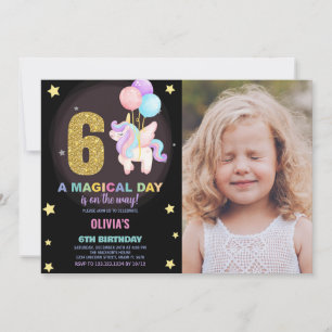 Invitación 6.ª foto de unicornio de cumpleaños