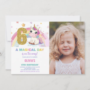 Invitación 6.ª foto de unicornio de cumpleaños