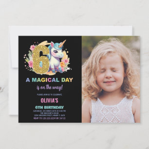 Invitación 6.ª foto de unicornio de cumpleaños