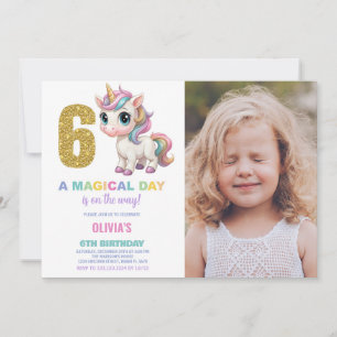 Invitación 6.ª foto de unicornio de cumpleaños