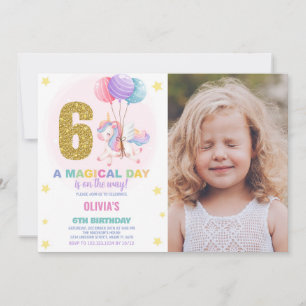 Invitación 6.ª foto de unicornio de cumpleaños