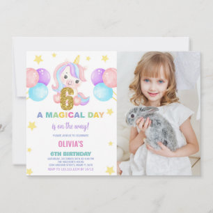 Invitación 6.ª foto de unicornio de cumpleaños