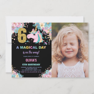 Invitación 6.ª foto de unicornio de cumpleaños
