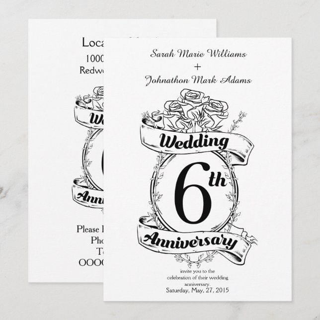 Invitación 6.ª Rosa Boda Aniversario (Anverso / Reverso)
