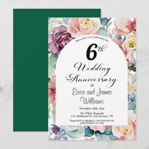 Invitación 6.º Aniversario Boda Elegante Script Floral