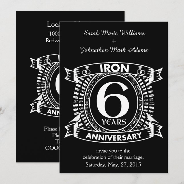 Invitación 6.º aniversario de bodas escudo afligido (Anverso / Reverso)