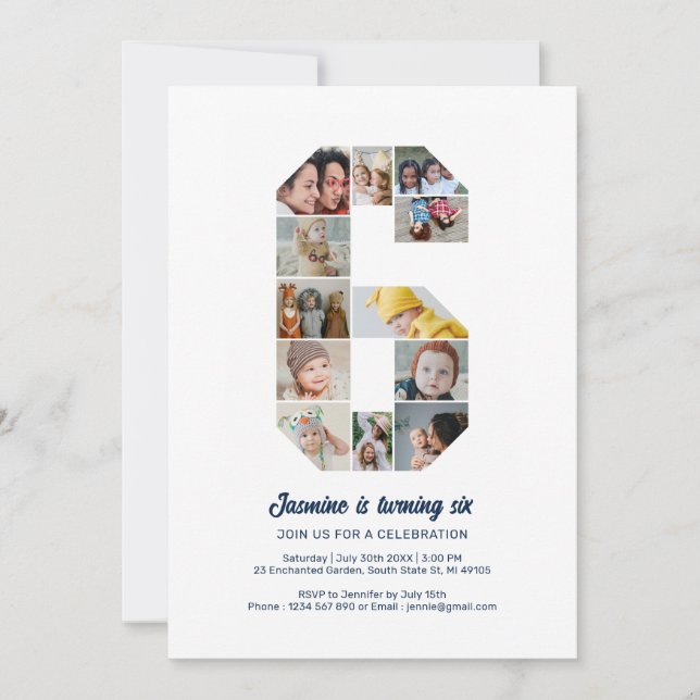 Invitación 6.º Collage de fotos Personalizado número 6 (Anverso)