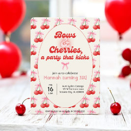 Invitación 6.º cumpleaños Coquette Cherries batió letras de b
