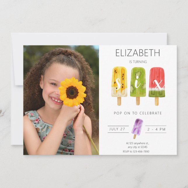 Invitación 6.º cumpleaños fiesta de helados de palmitas de ve (Anverso)