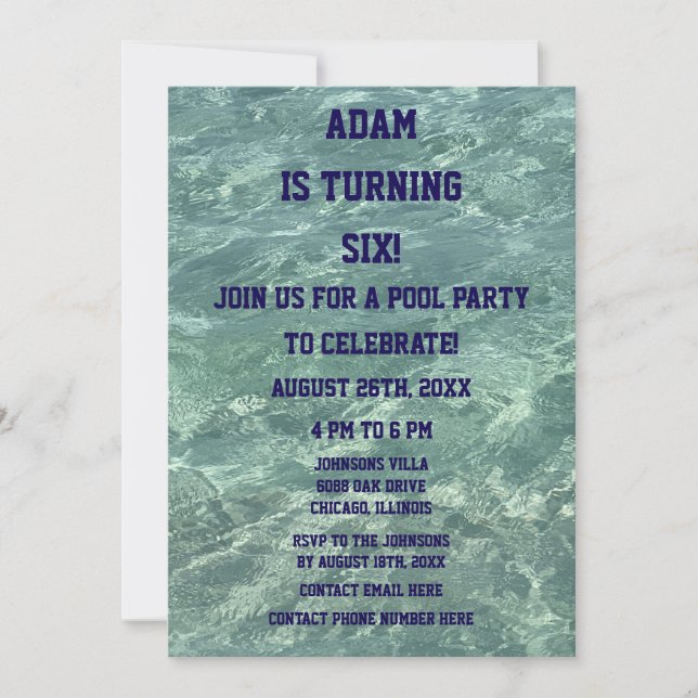 Invitación 6.º Cumpleaños Sexta Piscina Fiesta Beach Art 2025 (Anverso)