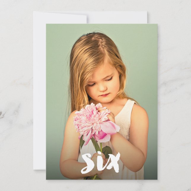 Invitación 6.º Nacimiento Niños Chicas Número Seis Foto Super (Anverso)