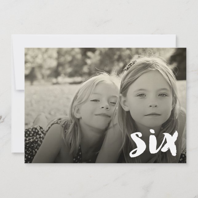 Invitación 6.º Nacimiento Niños Chicas Número Seis Foto Super (Anverso)