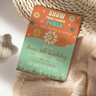 Invitación 6.º retro estilo bohemiano groovy de cumpleaños