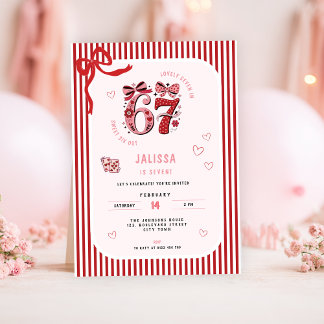 Invitación 6 7 Birthday for Girls, Pink Kids 7th Birthday