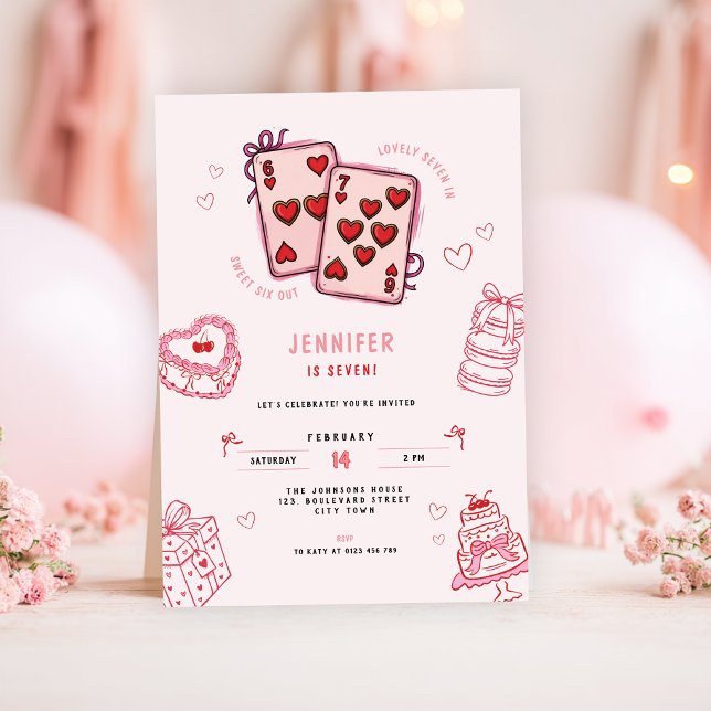 Invitación 6 7 Birthday for Girls, Pink Six Seven Kids Party  (pink 6 7 kids girl's birthday party invitation)