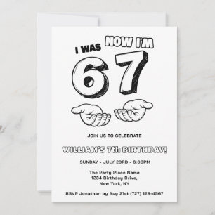 Invitación 6 7 Cumpleaños divertido meme niño negro y blanco