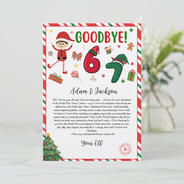 Invitación 6 7 elf goodbye letter - funny elf letter - 67  (Anverso de pie)