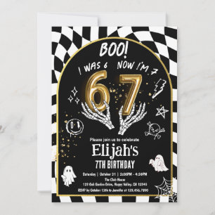 Invitación 6 7 Halloween 7º Cumpleaños Negro Dorado Blanco