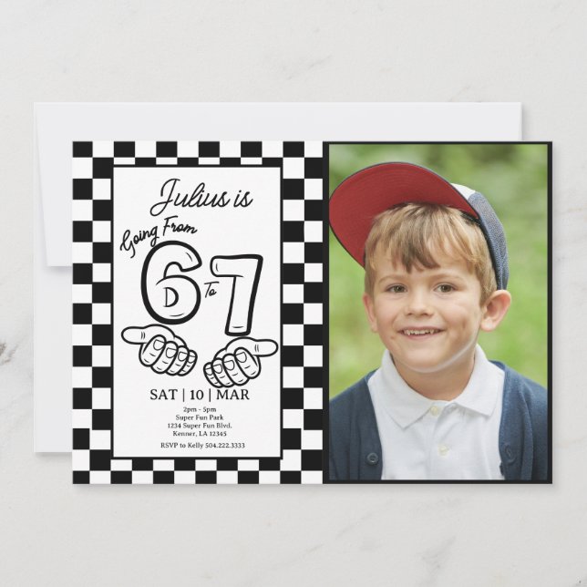 Invitación 6 7 Meme Birthday Black Checkerboard Photo (Anverso)