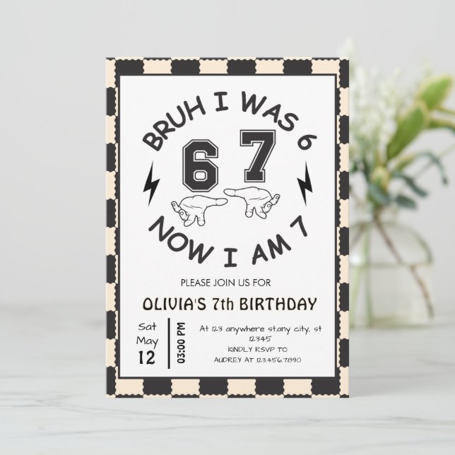 Invitación 6 7 Meme Cumpleaños 7 Retro (Anverso de pie)