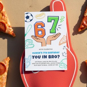 Invitación 6 7 Meme Deportivo Naranja Verde Cumpleaños Niño