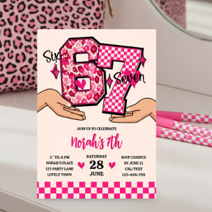 Invitación 6 7 Meme Varsity Leopardo Cuadros Fiesta de Chicas