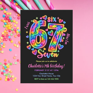 Invitación 6 7 Seis Siete Meme Neon Resplandor Arcoíris Cumpl