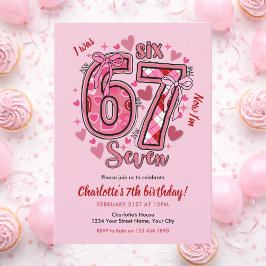 Invitación 6 7 Six Seven Meme Trend Pink Girls 7th Birthday