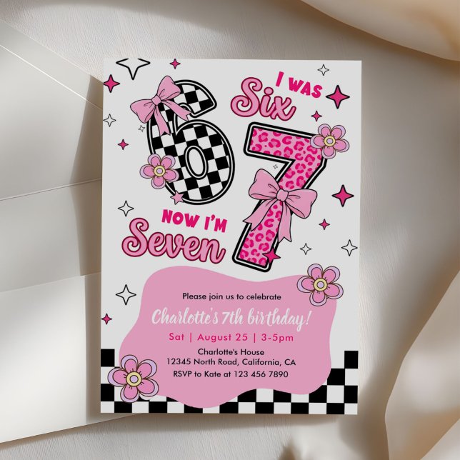 Invitación 6 7 Six Seven Meme Trend Pink Girls 7th Birthday (Subido por el creador)