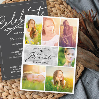 Invitación 6 Collage de Fotos Fiesta de Graduación Chic con H