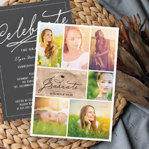 Invitación 6 Collage de Fotos Fiesta de Graduación Chic con H