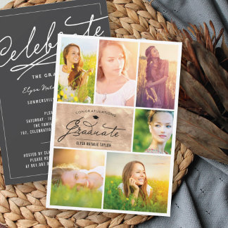 Invitación 6 Collage de Fotos Fiesta de Graduación Chic con H