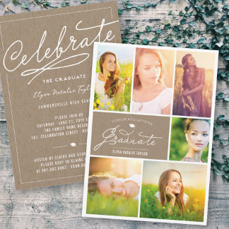 Invitación 6 Collage de Fotos Papel Kraft Graduación Fiesta d