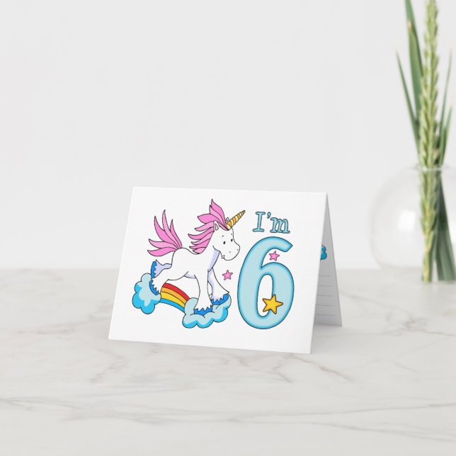 Invitación 6° cumpleaños del arcoiris de Unicornio (Anverso)
