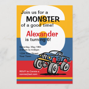 Invitación 6to cumpleaños del monster truck