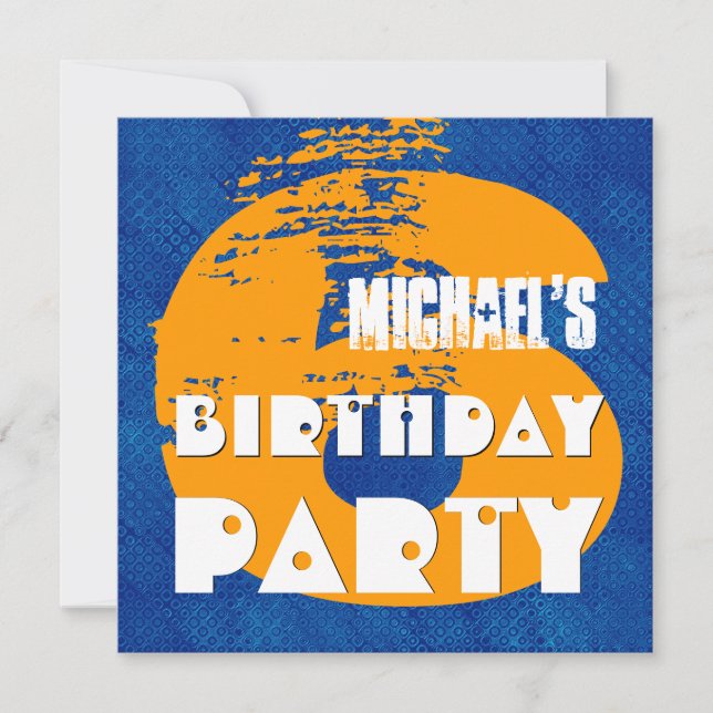 Invitación 6to Fiesta de cumpleaños diseño del Grunge de 6 (Anverso)