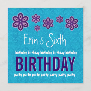 Invitación 6to Nombre púrpura del personalizado de las flores