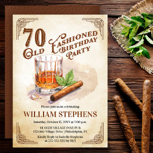 Invitación 70ª Fiesta de Cumpleaños con Whisky al Modo Antigu