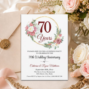 Invitación 70º aniversario de bodas sorpresa platino floral