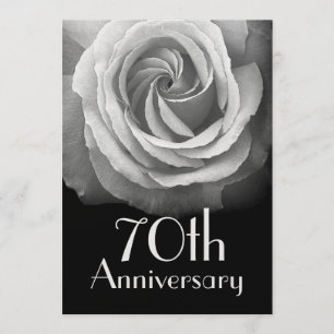 Invitación 70º Aniversario Plateado Rosa Blanca Metálico